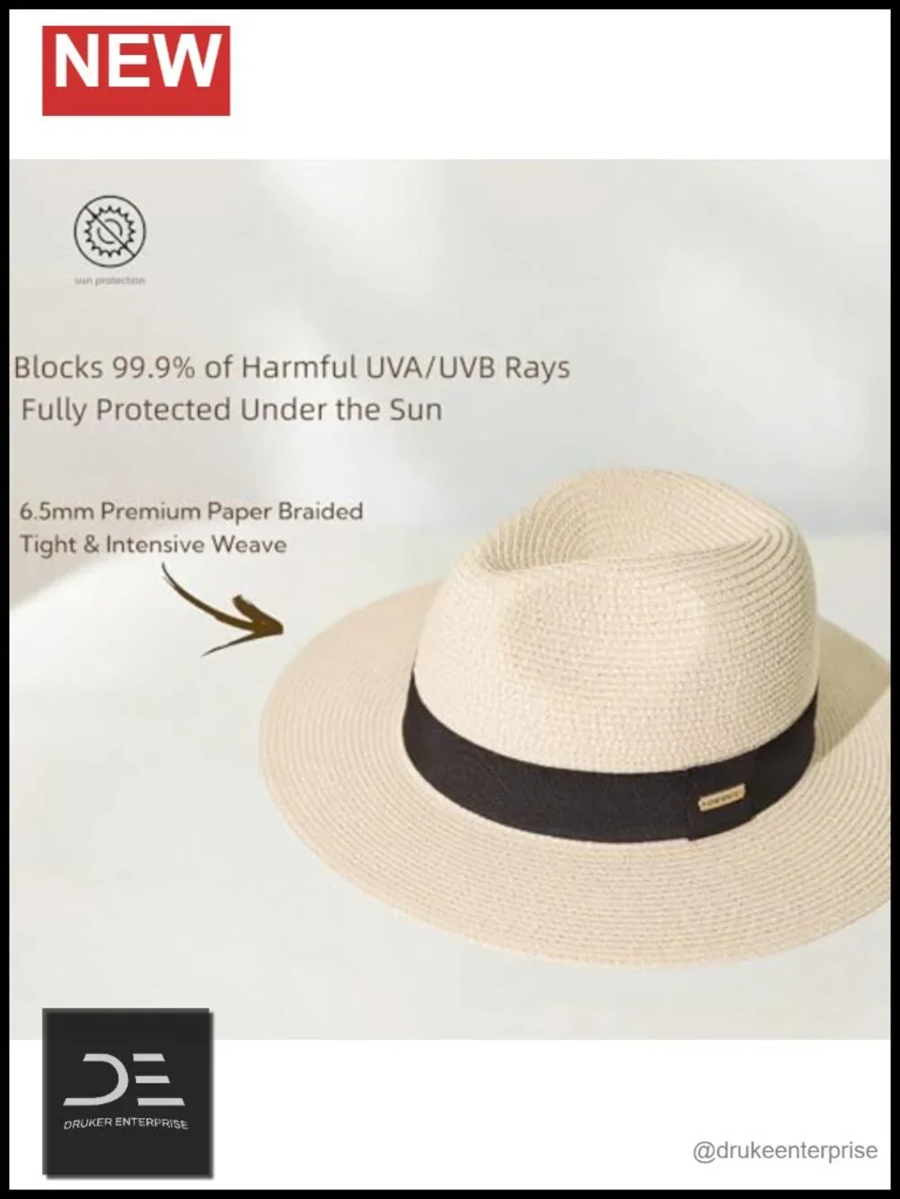 Packable Unisex Fedora Sun Hat - Breathable Panama Hat for Travel Beach